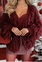 Krótki Cardigan z frędzlami Fringe Burgunderrot