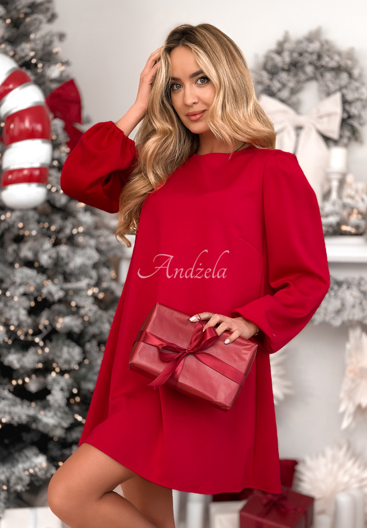 Viskosekleid mit Puffärmeln Just One Kiss Rot