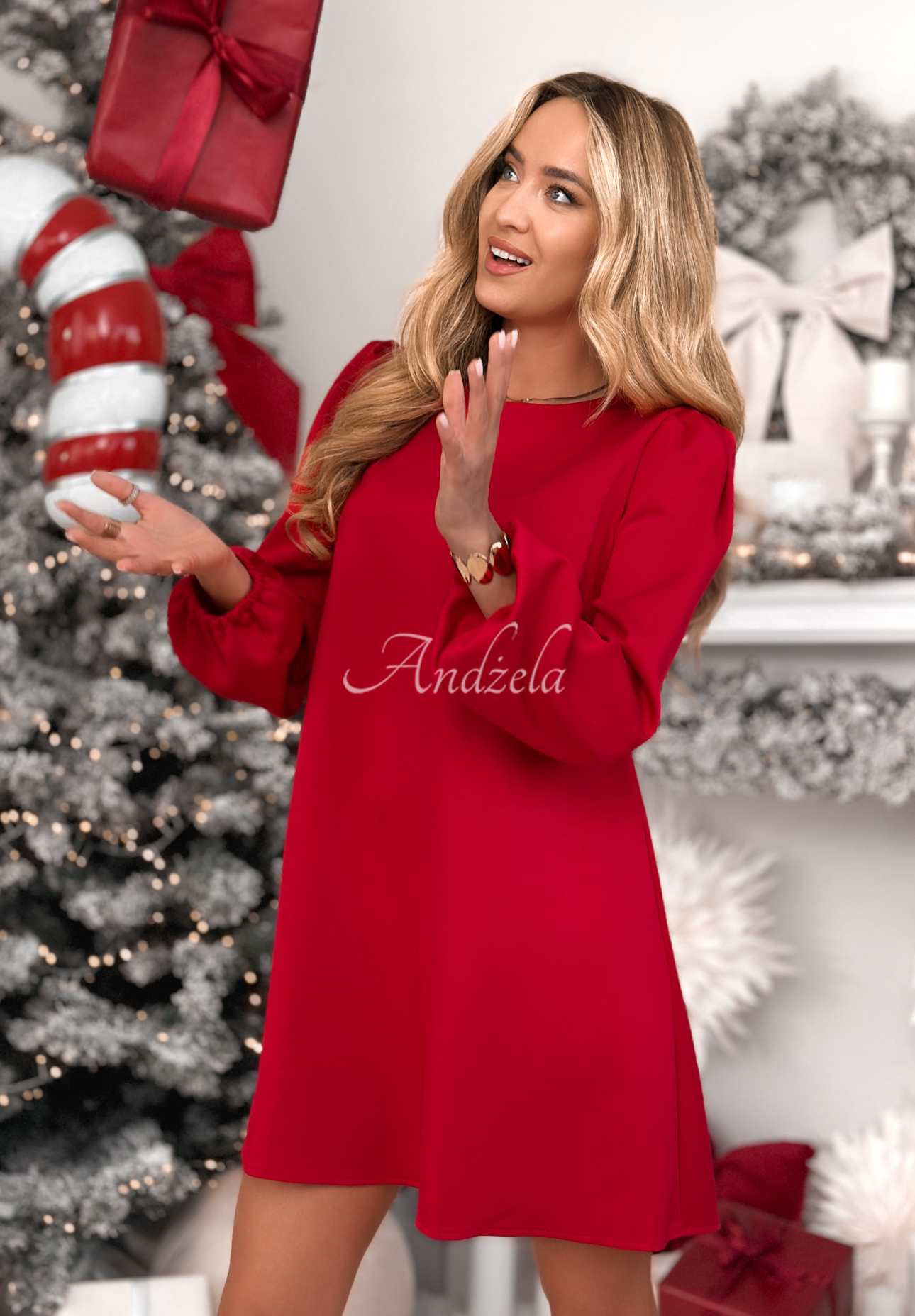 Viskosekleid mit Puffärmeln Just One Kiss Rot