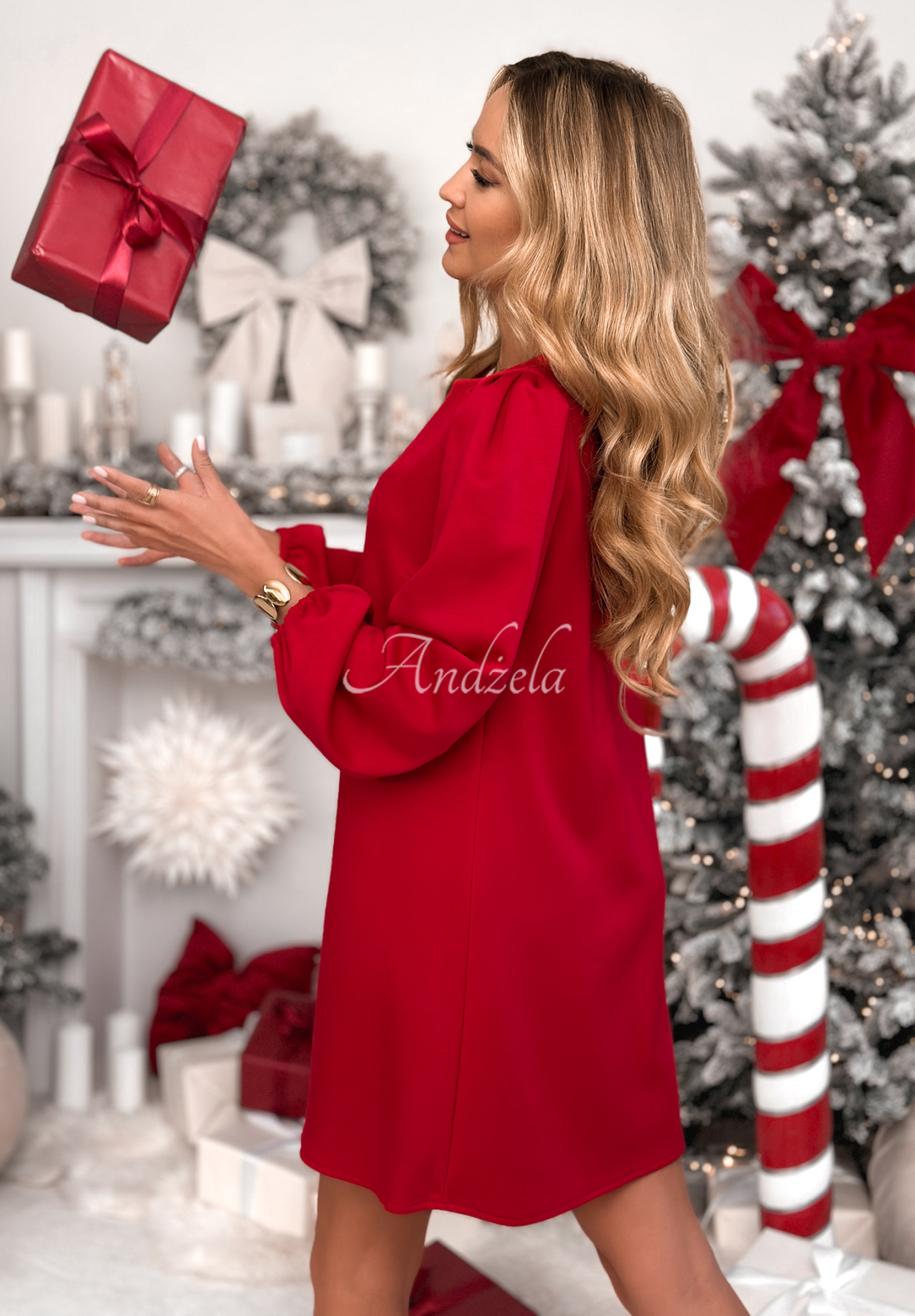 Viskosekleid mit Puffärmeln Just One Kiss Rot