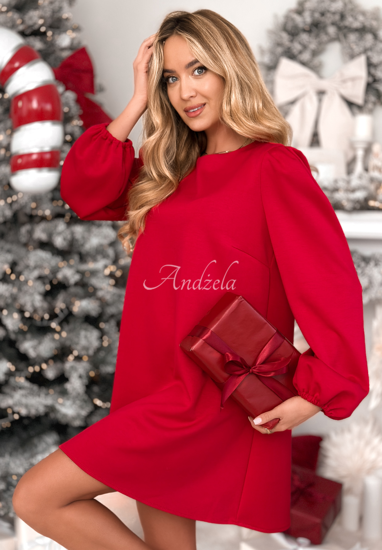 Viskosekleid mit Puffärmeln Just One Kiss Rot