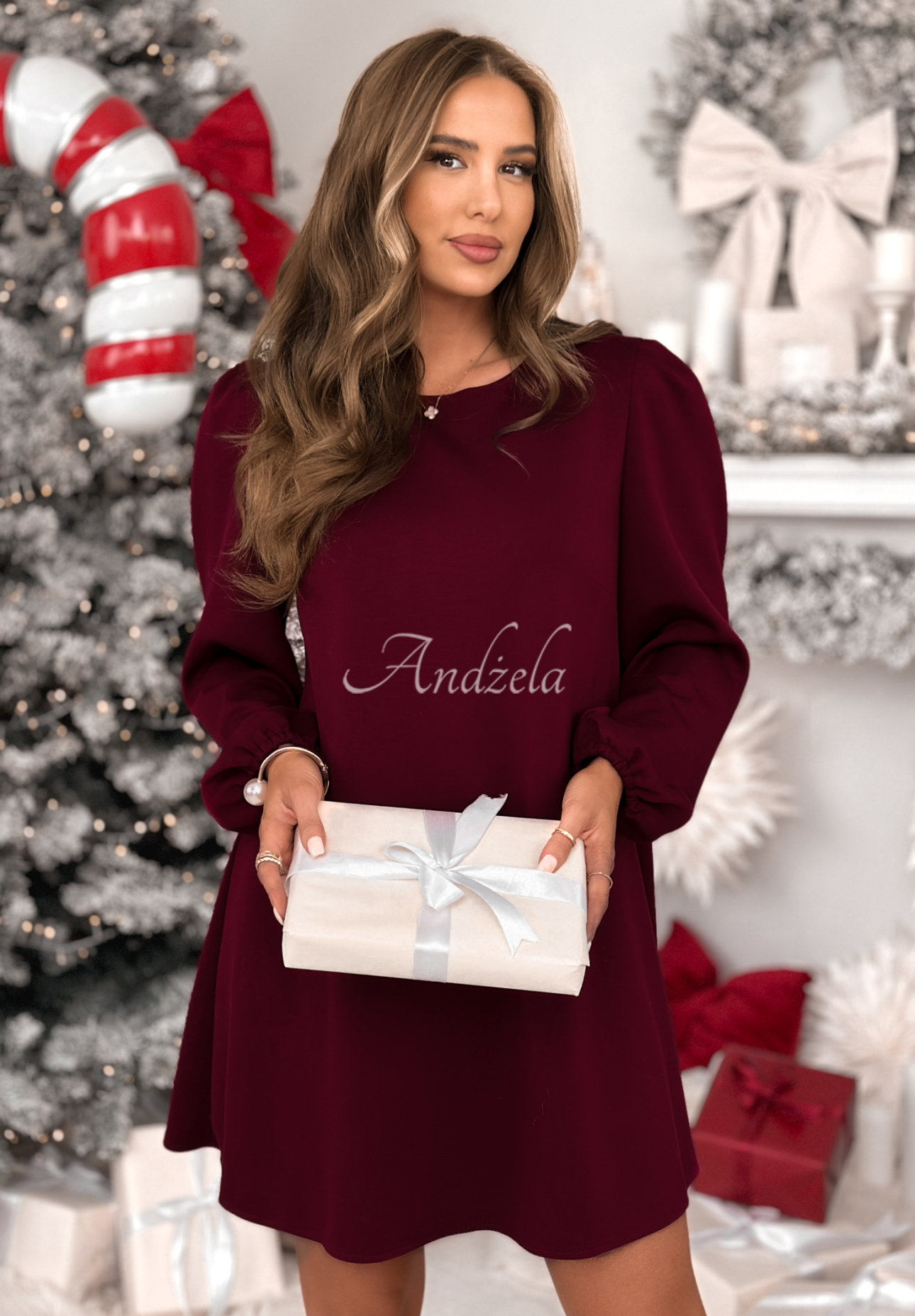 Viskosekleid mit Puffärmeln Just One Kiss Burgunderrot