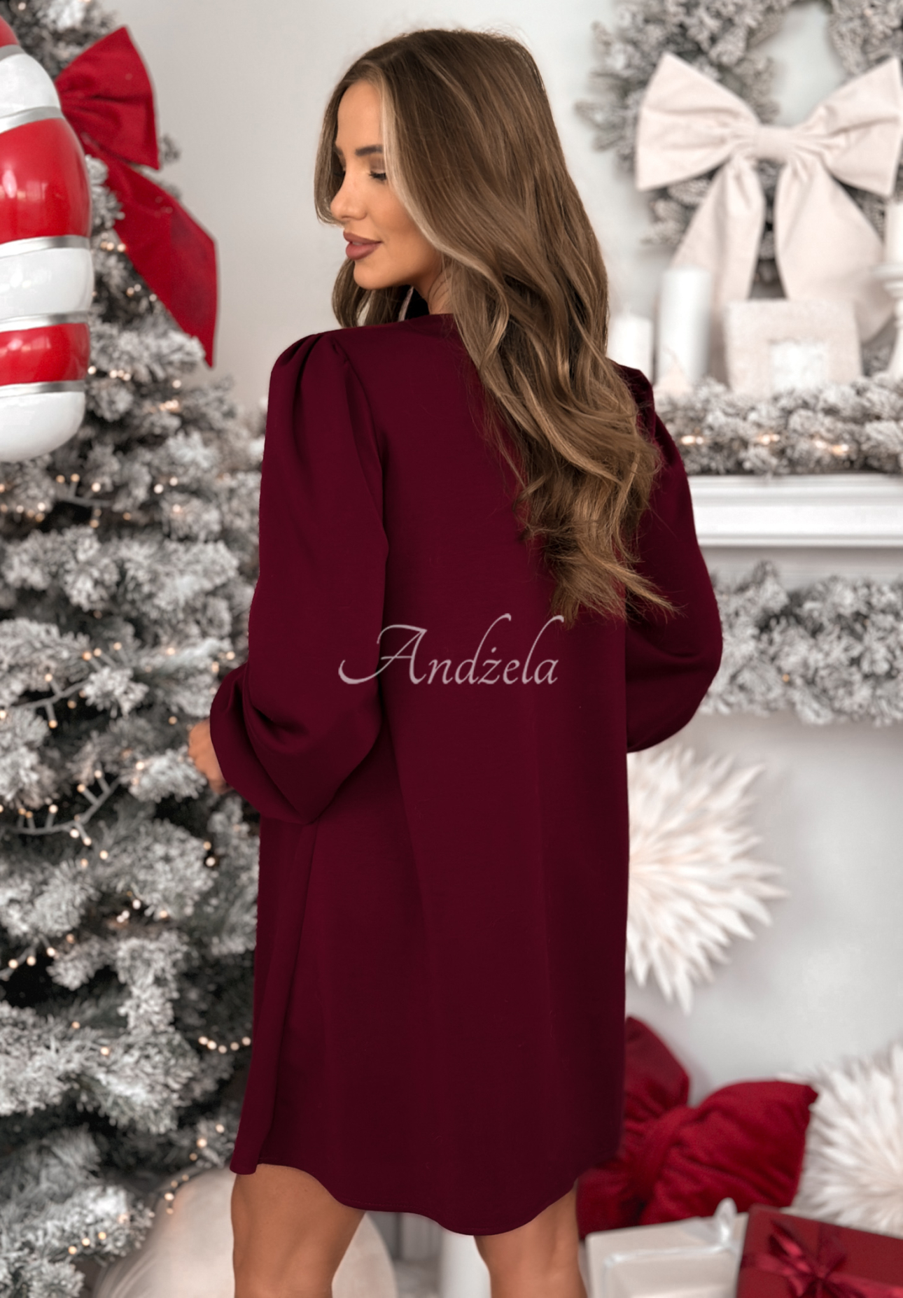 Viskosekleid mit Puffärmeln Just One Kiss Burgunderrot