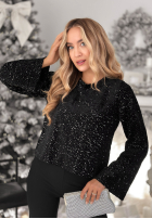 Cekinowa Bluse longsleeve Shiny Obsession Schwarz