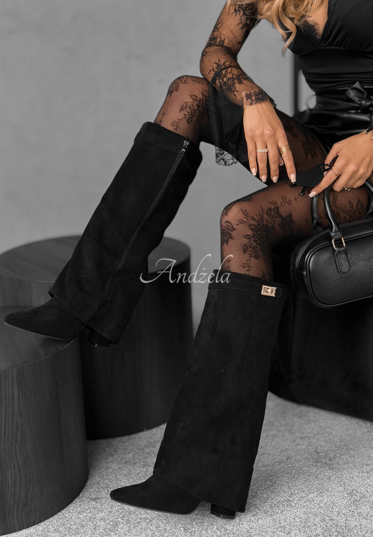 Lange Wildlederstiefel Cartagena Schwarz