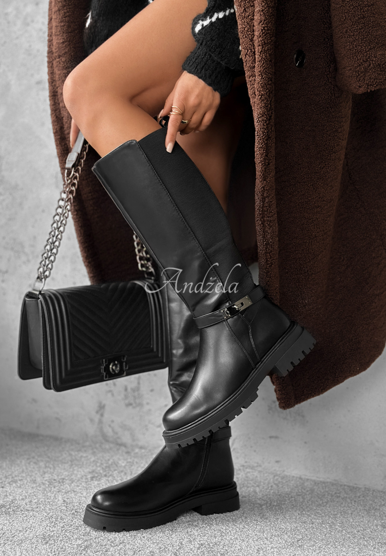 Leder-Kniestiefel Snow Creek Park Schwarz