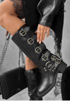 Skórzane Stiefel biker z klamrami Go Alone Schwarz