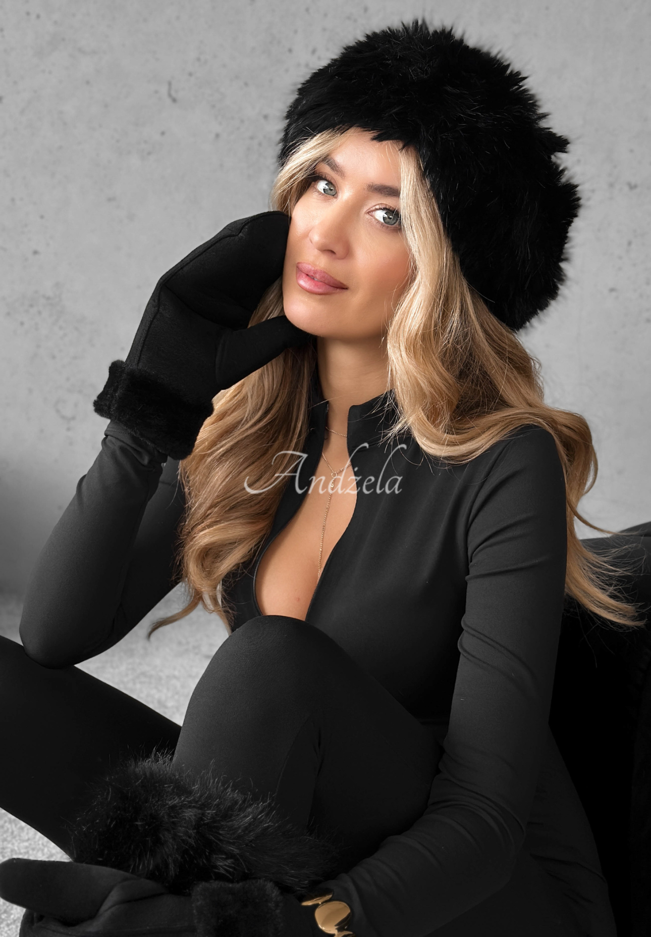 Stirnband mit Kunstfell Not To Allow Schwarz