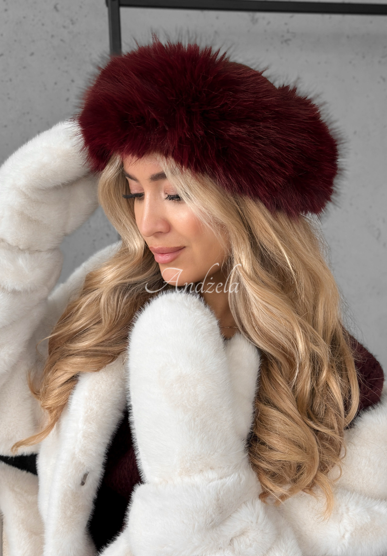 Stirnband mit Kunstfell Not To Allow Burgunderrot