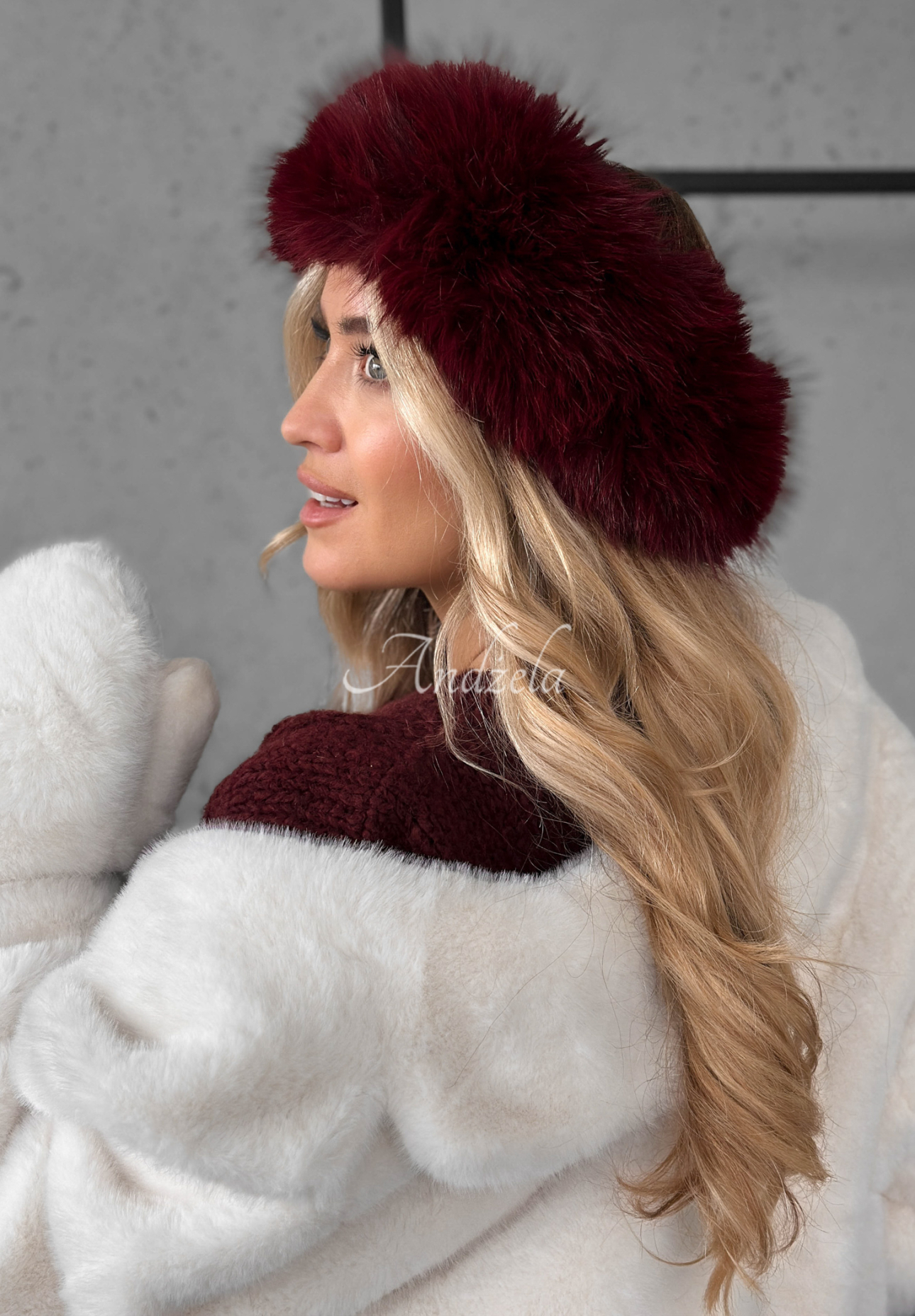 Stirnband mit Kunstfell Not To Allow Burgunderrot