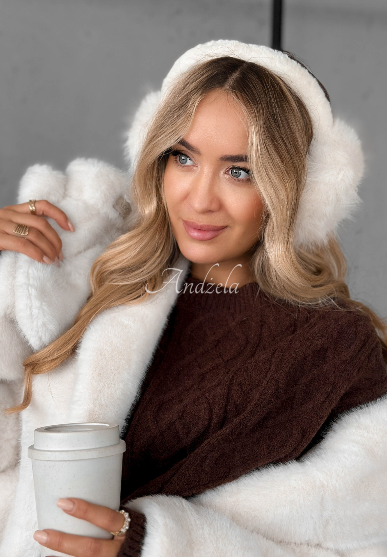 Ohrenwärmer mit Pelz Warm Memories Ecru