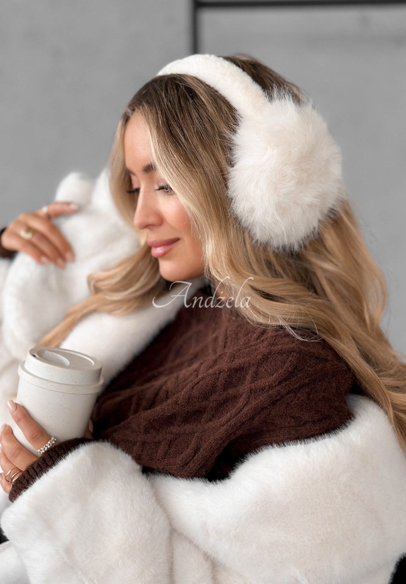 Ohrenwärmer mit Pelz Warm Memories Ecru