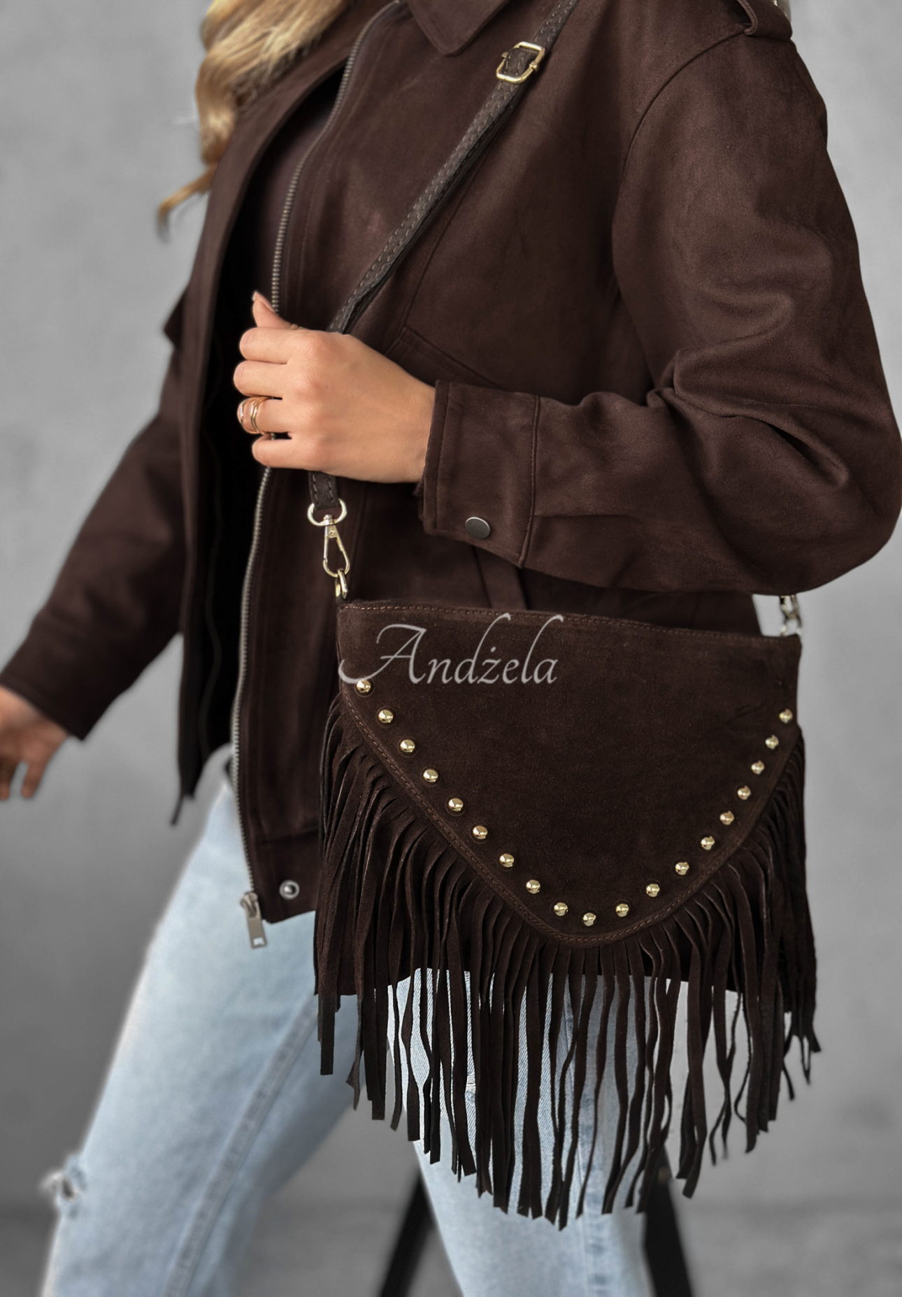 Wildledertasche mit Fransen Hold This Moment Schokoladenbraun