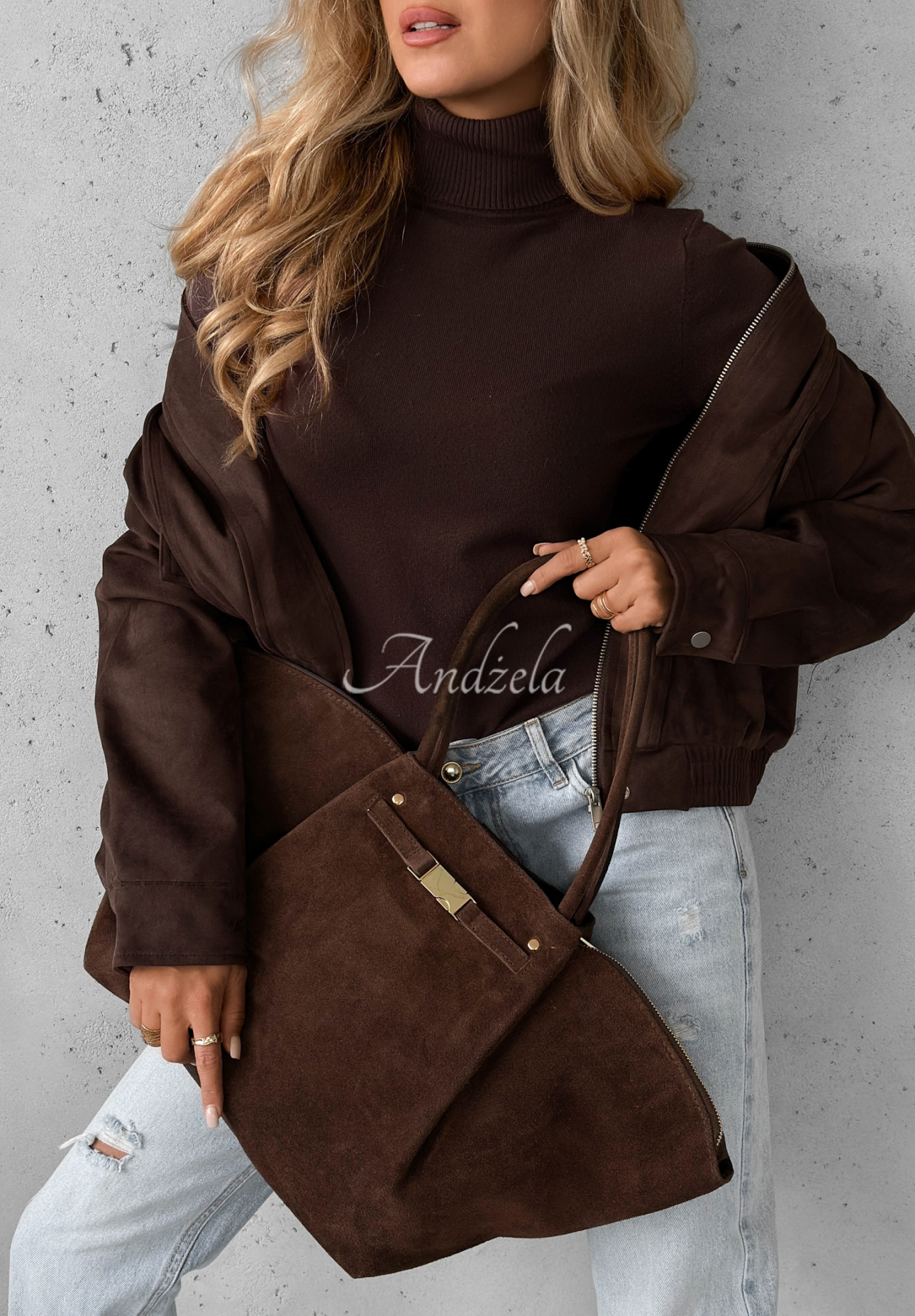 Almost Ready chocolate suede handbag