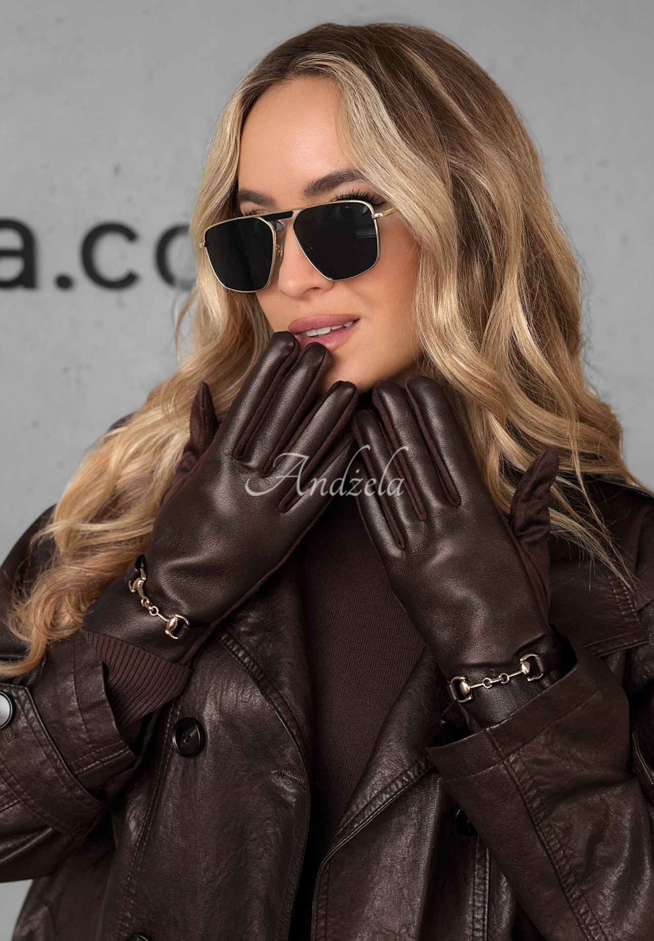 Handschuhe aus Kunstleder Festive Memories Schokoladenbraun