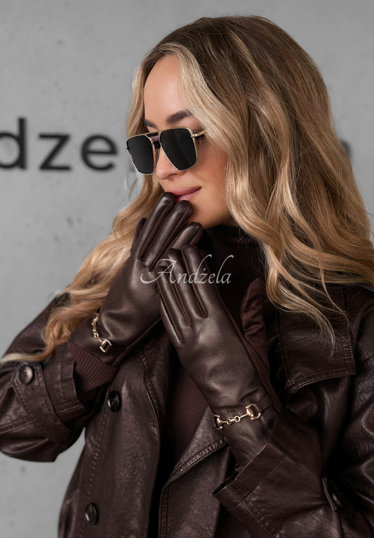 Handschuhe aus Kunstleder Festive Memories Schokoladenbraun