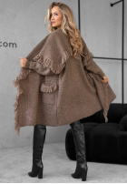 Długi Cardigan z frędzlami Forget My Name Schokoladenbraun