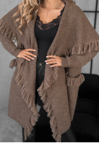 Długi Cardigan z frędzlami Forget My Name Schokoladenbraun