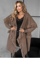Długi Cardigan z frędzlami Forget My Name Schokoladenbraun