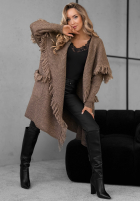 Długi Cardigan z frędzlami Forget My Name Schokoladenbraun