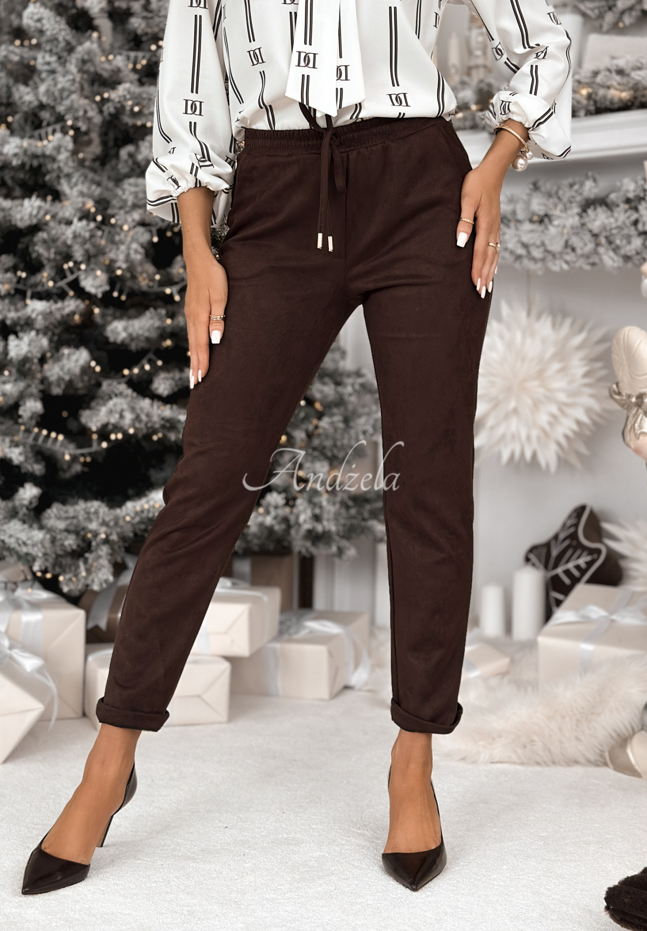 Velourshose aus Viskose React To It Schokoladenbraun