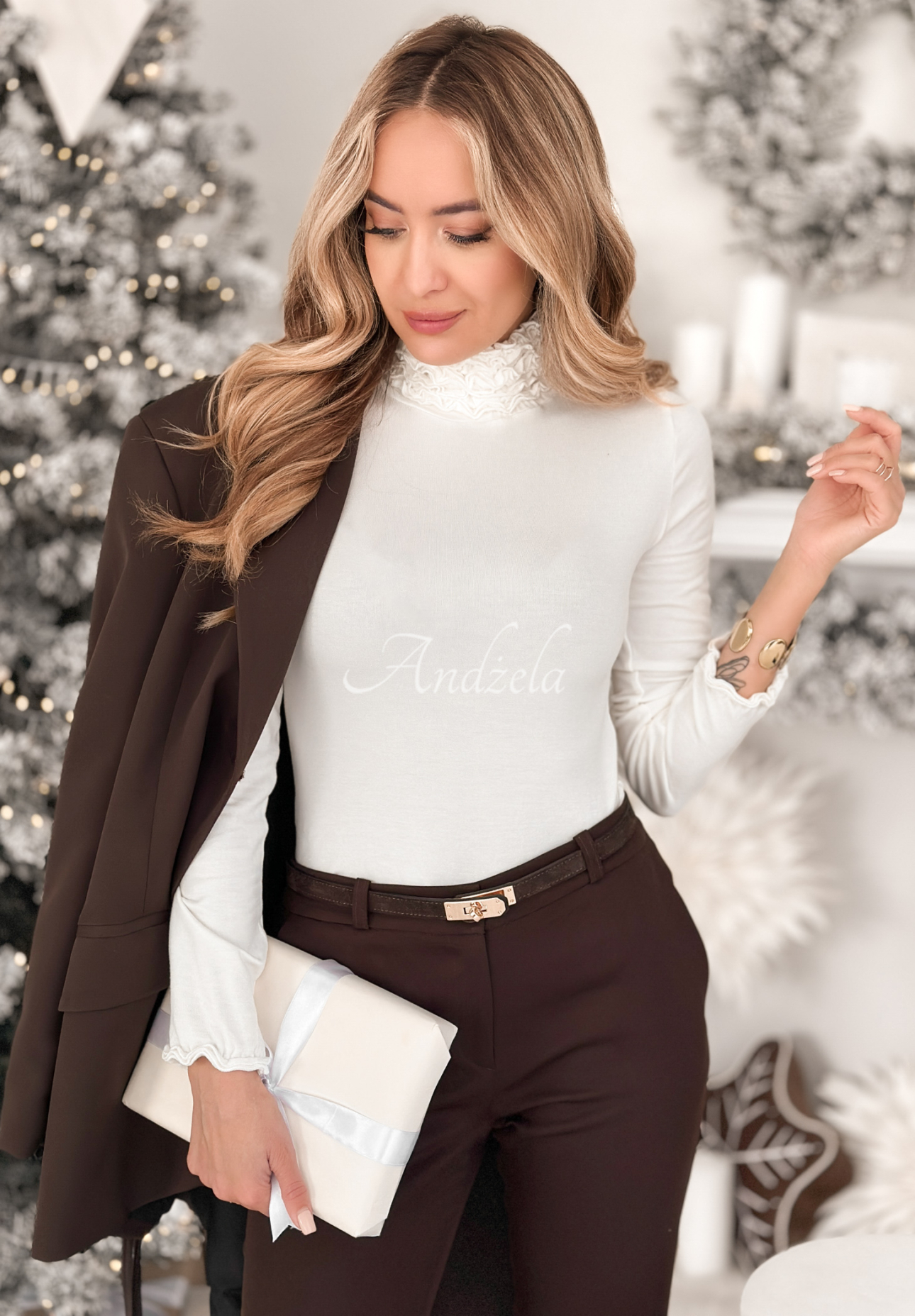 Viskose-Bluse longsleeve mit Rollkragen Your Own Luck Ecru