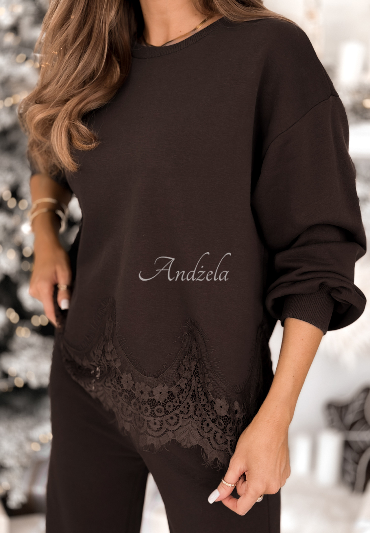 Trainingsanzug mit Spitze Live In Motion Schokoladenbraun