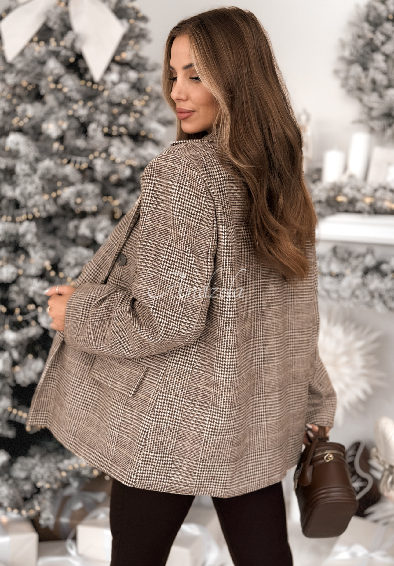 Karierter zweireihiger Blazer One Word Only Grau