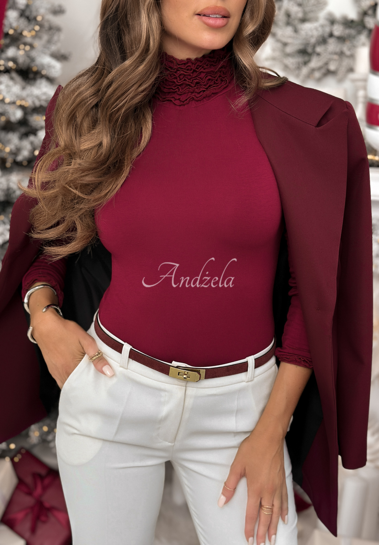 Viskose-Bluse longsleeve mit Rollkragen Your Own Luck Burgunderrot