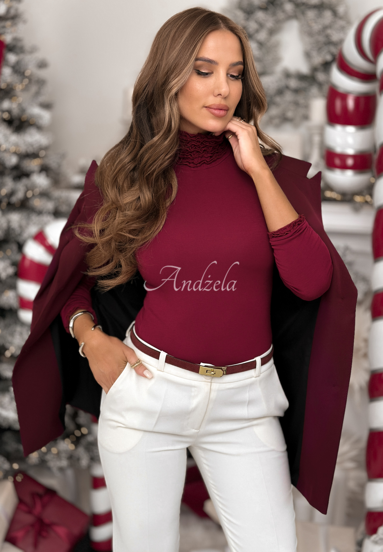 Viskose-Bluse longsleeve mit Rollkragen Your Own Luck Burgunderrot