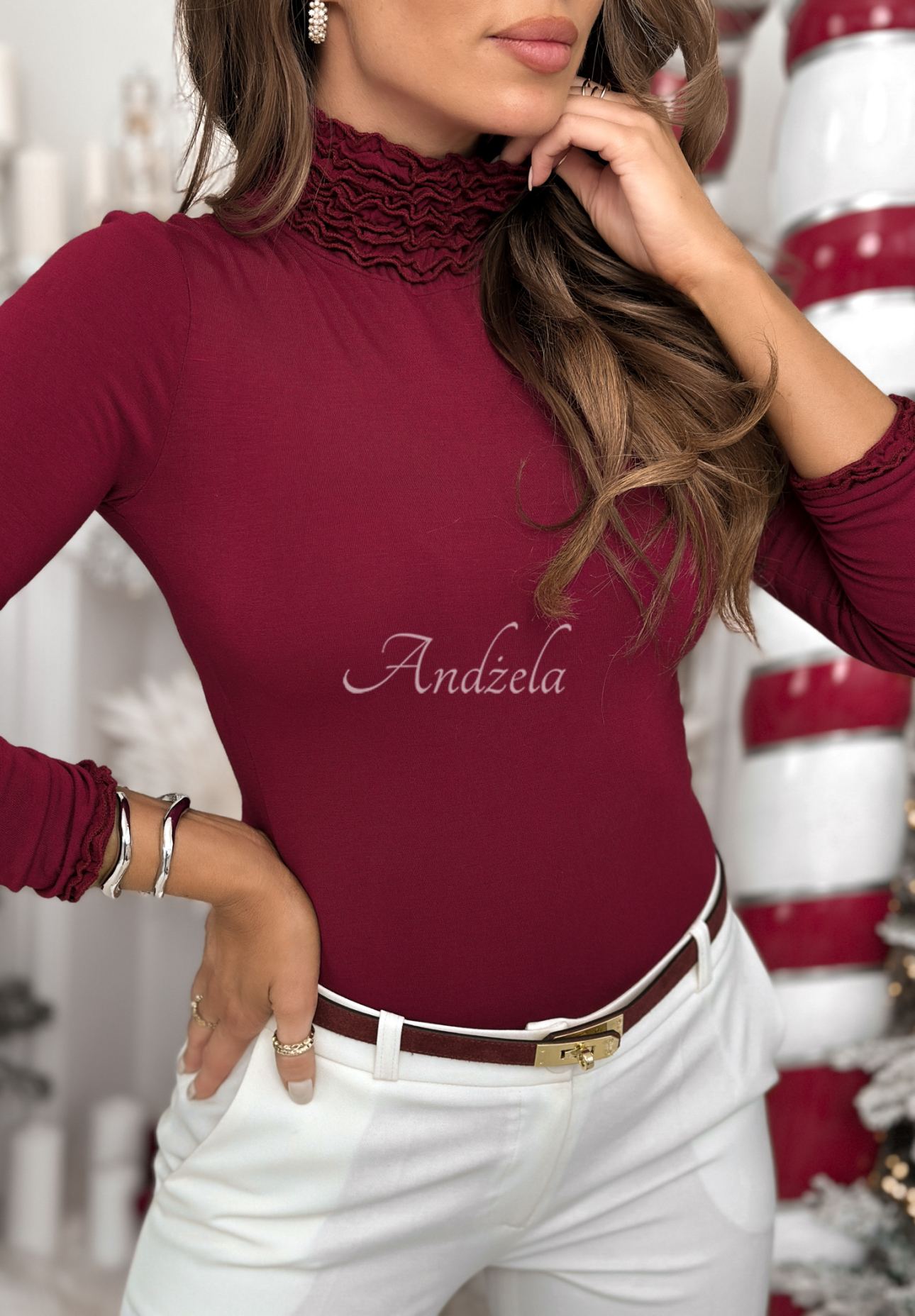 Viskose-Bluse longsleeve mit Rollkragen Your Own Luck Burgunderrot