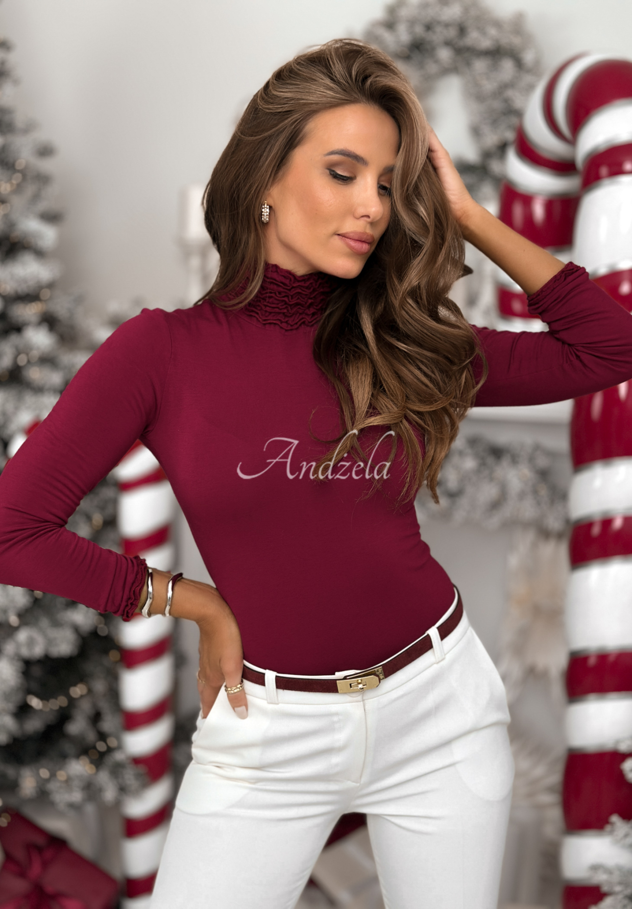 Viskose-Bluse longsleeve mit Rollkragen Your Own Luck Burgunderrot