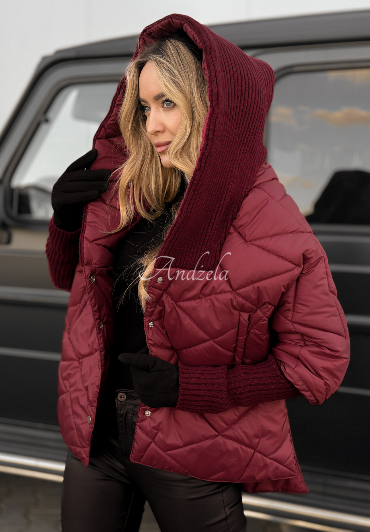 Oversize-Jacke mit Kapuze Sancha Burgunderrot