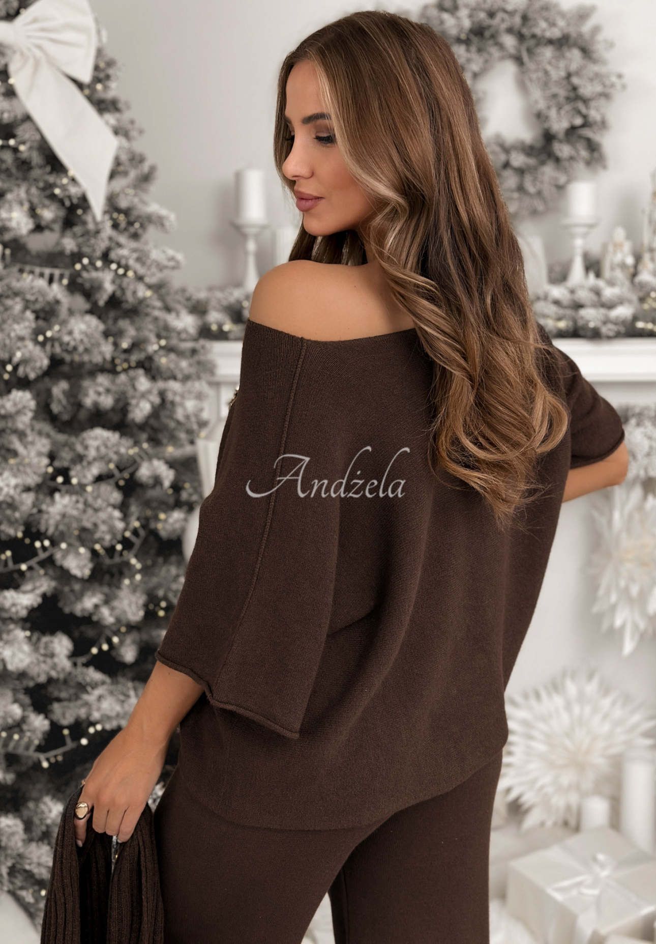 Strickset Bluse und Hose aus Viskose Can&#039;t Talk Schokoladenbraun