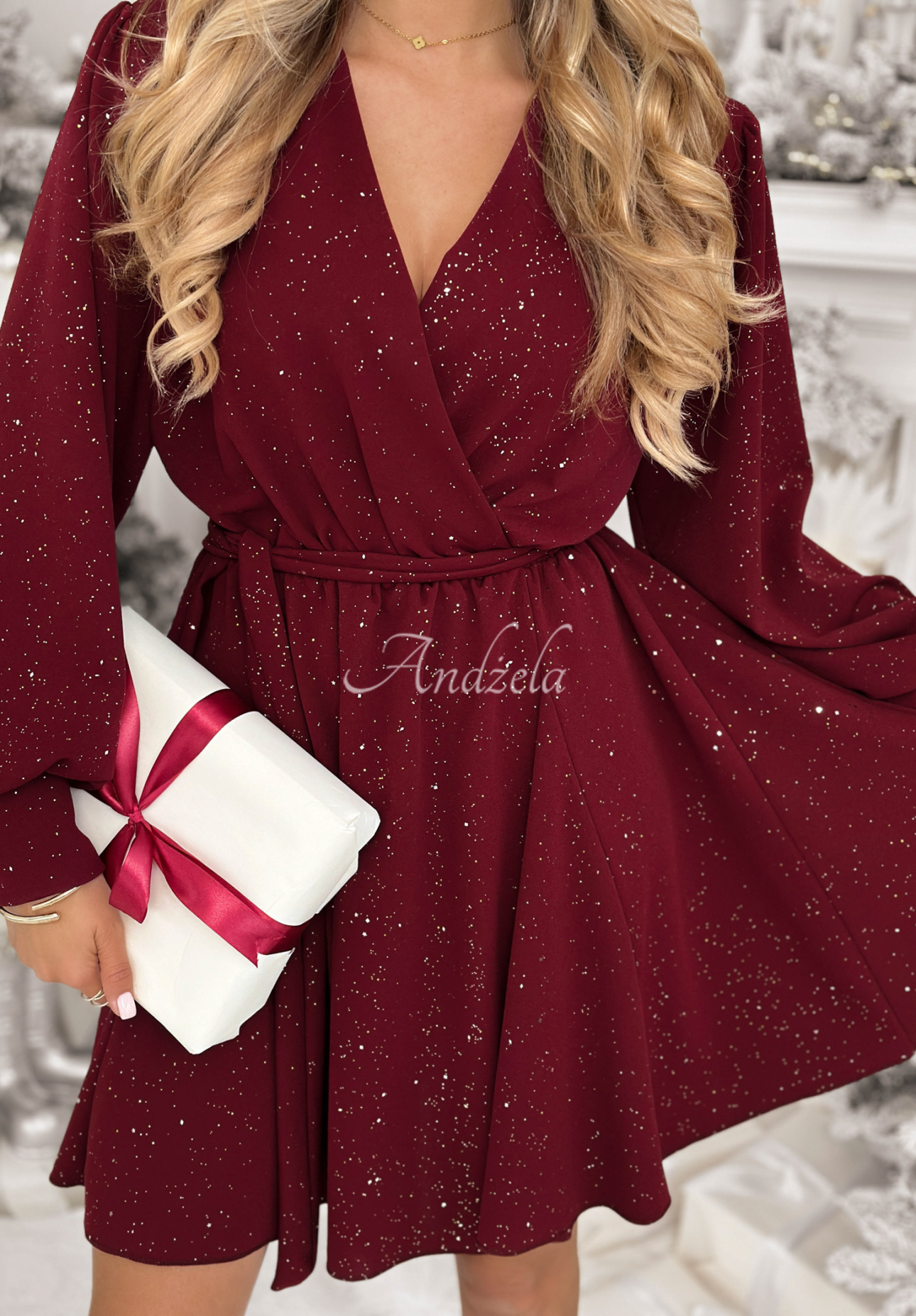 Glänzendes Kleid aus Viskose mini Never Yours Burgunderrot