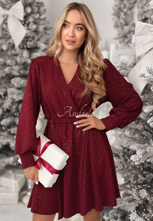 Glänzendes Kleid aus Viskose mini Never Yours Burgunderrot