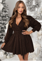 Glänzendes Kleid aus Viskose mini Never Yours Schokoladenbraun