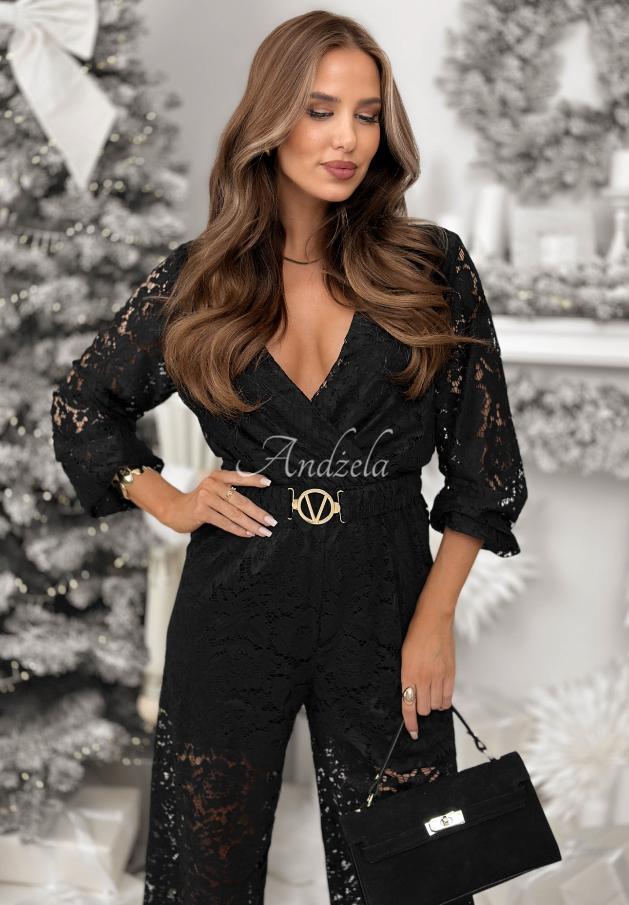 Spitzenoverall mit Gürtel Back To You Schwarz