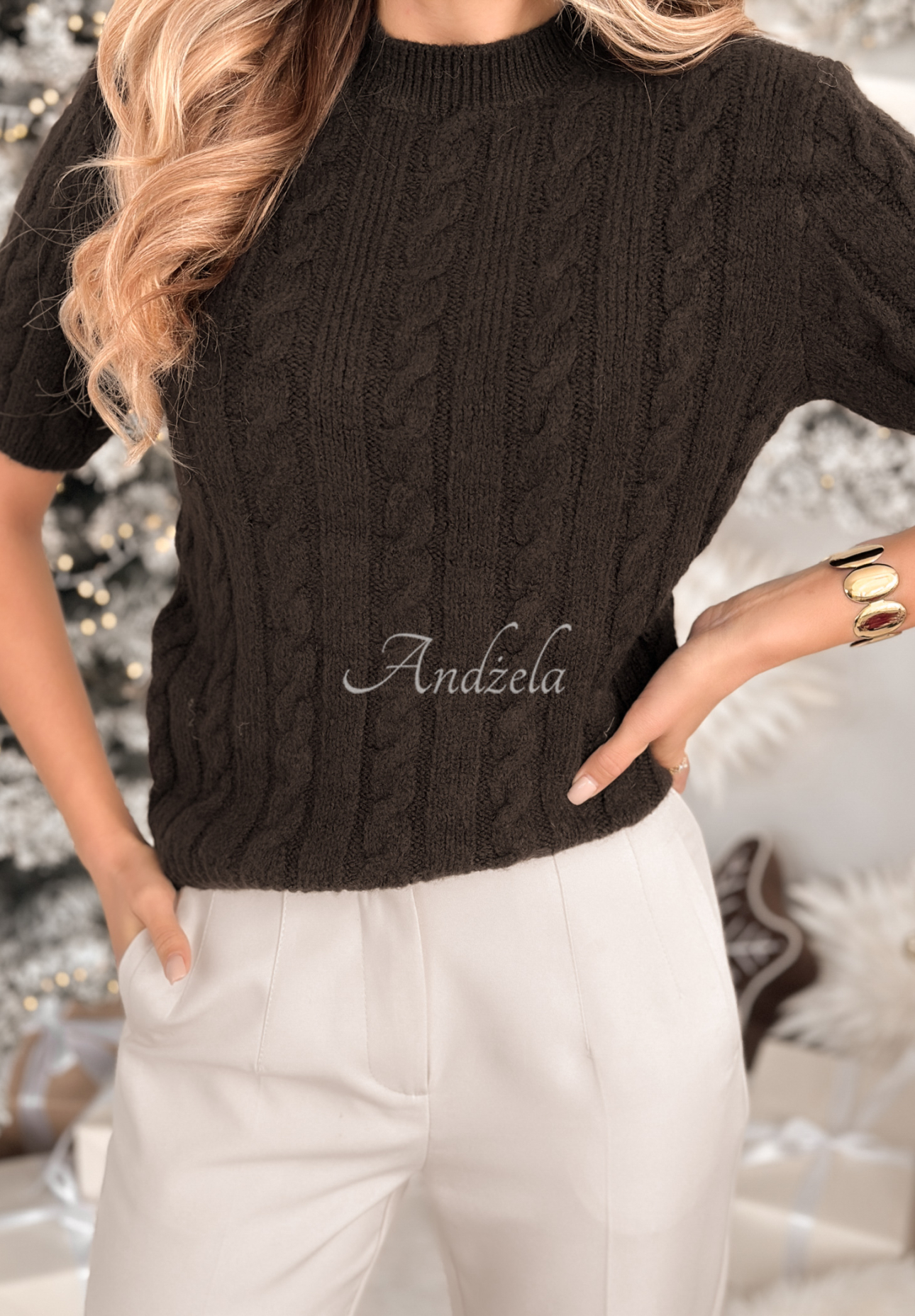 Pullover mit dekorativem Strickmuster, Wolle und Alpaka Miss Me Schokoladenbraun