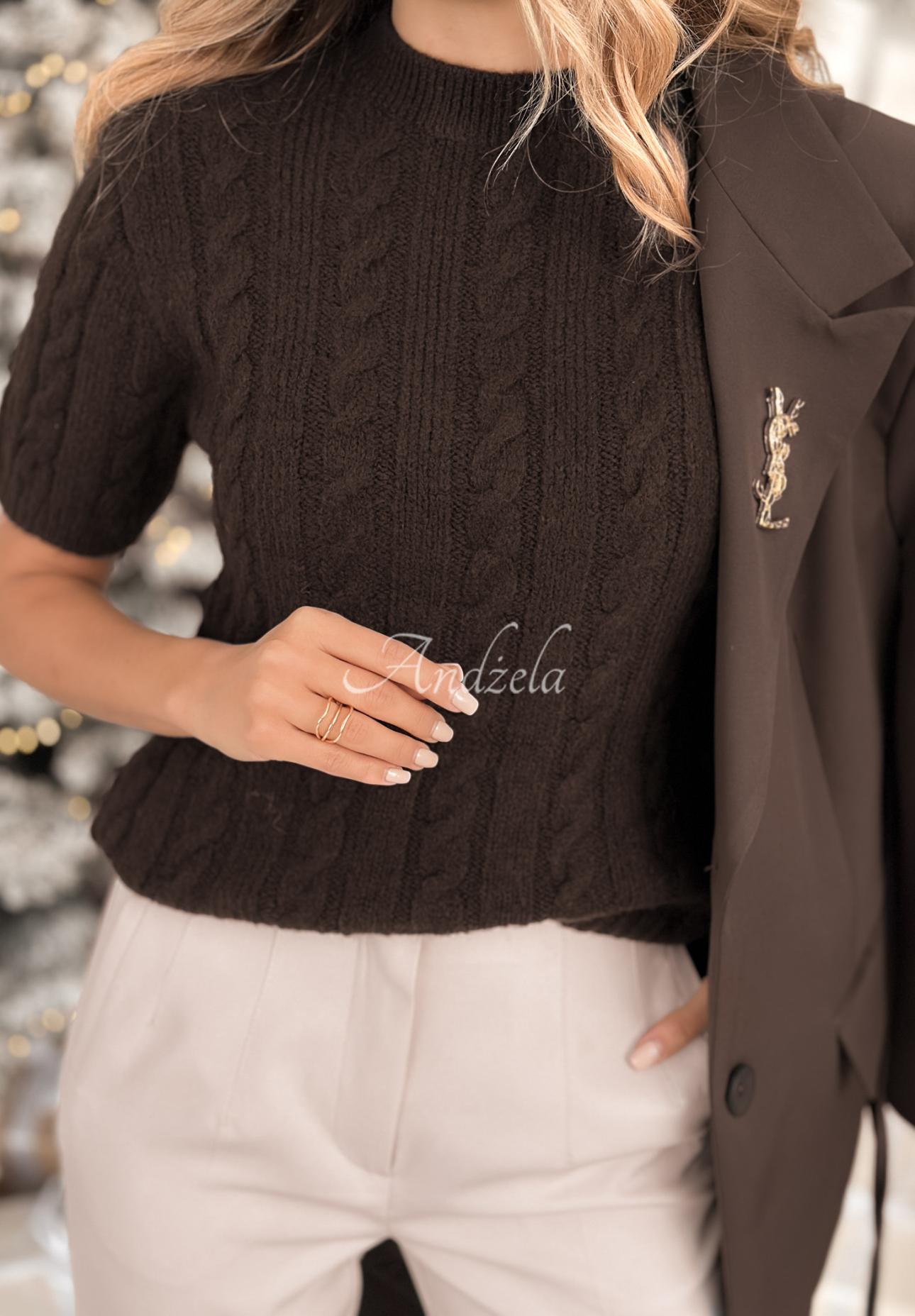 Pullover mit dekorativem Strickmuster, Wolle und Alpaka Miss Me Schokoladenbraun