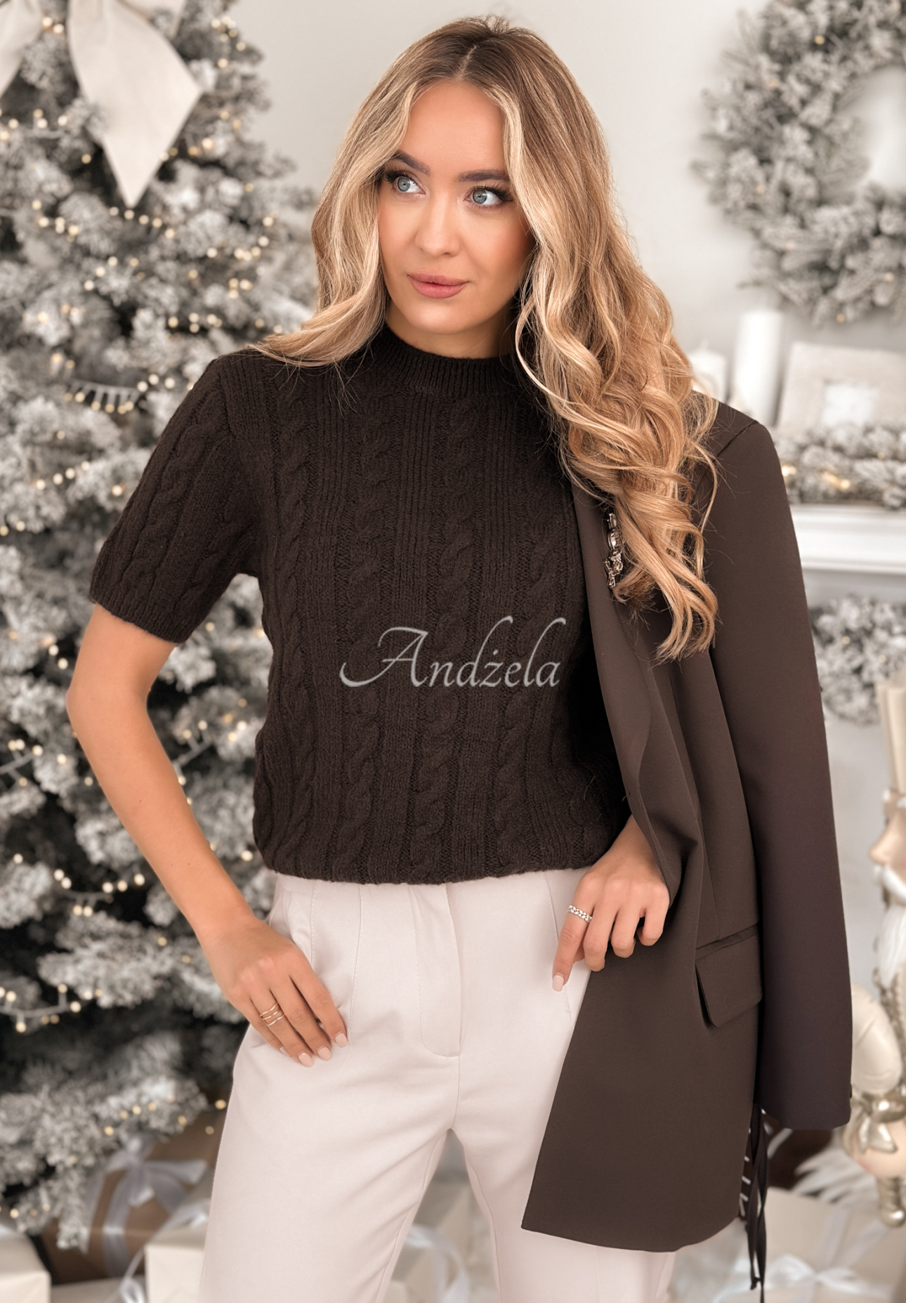 Pullover mit dekorativem Strickmuster, Wolle und Alpaka Miss Me Schokoladenbraun