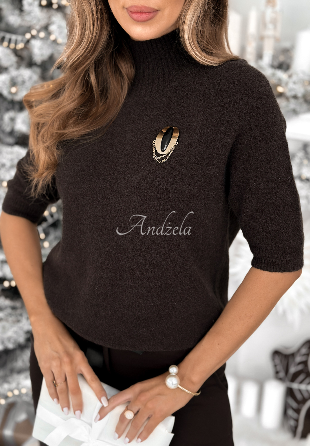 Kurzärmeliger Pullover mit Alpaka und Viskose Dream Bigger Schokoladenbraun