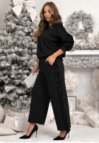 Sweat Set Sweatshirt i Hose z cekinowymi lampasami Nothing To Do Schwarz