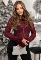Koronkowa Bluse longsleeve z różami Lace & Roses Burgunderrot