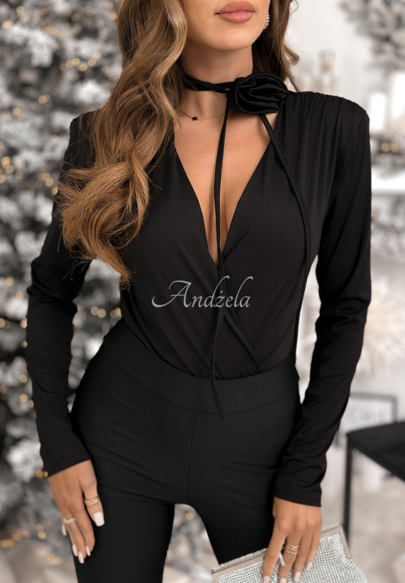 Body mit Choker und Rose Symphony Of Style Schwarz