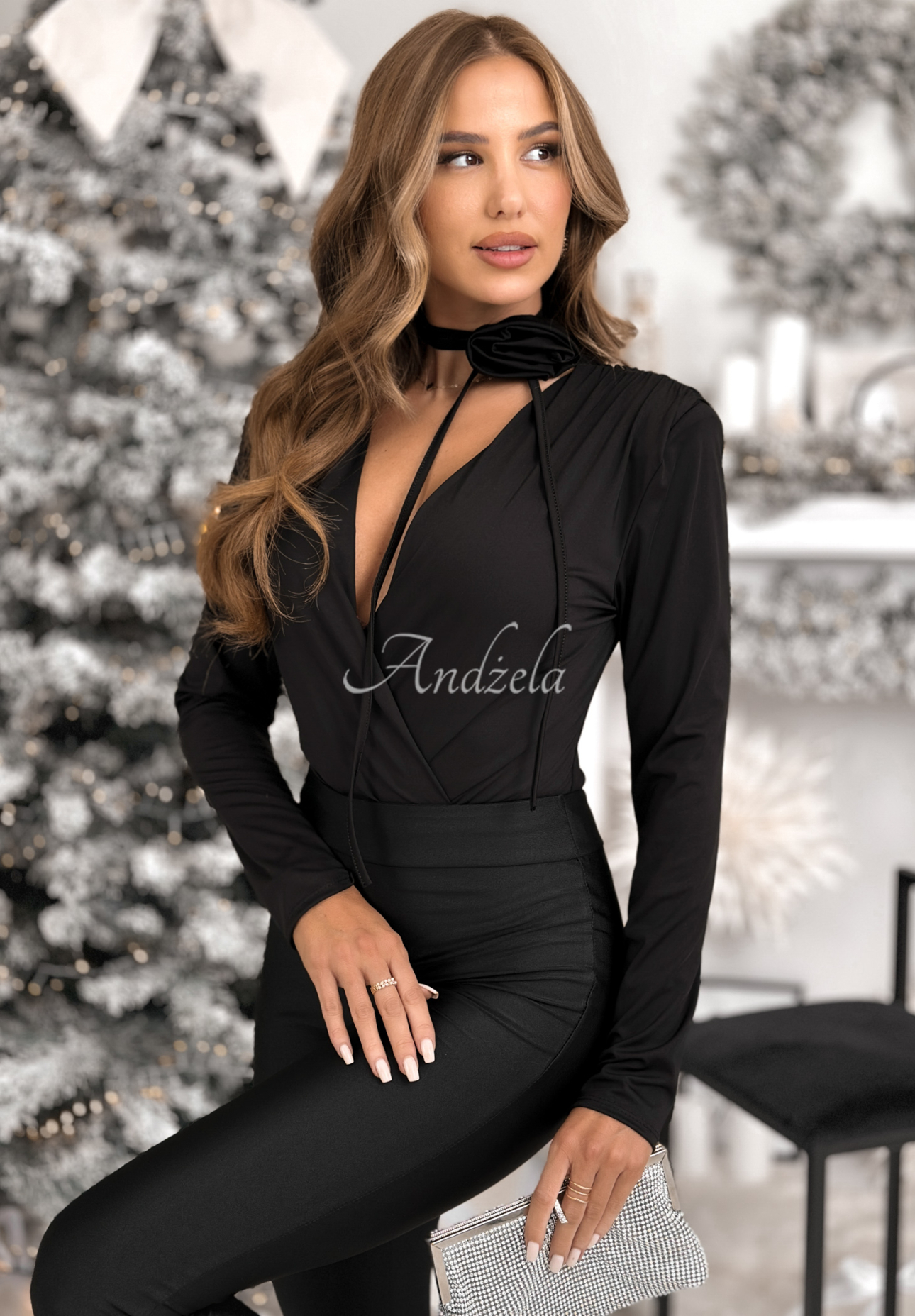 Body mit Choker und Rose Symphony Of Style Schwarz
