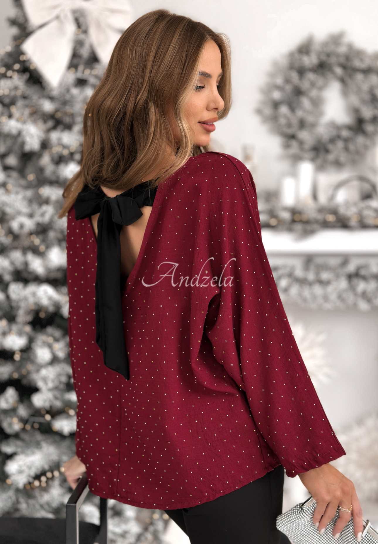 Viskose-Bluse mit Schleife und Kristallen The Stars Twinkle Burgunderrot