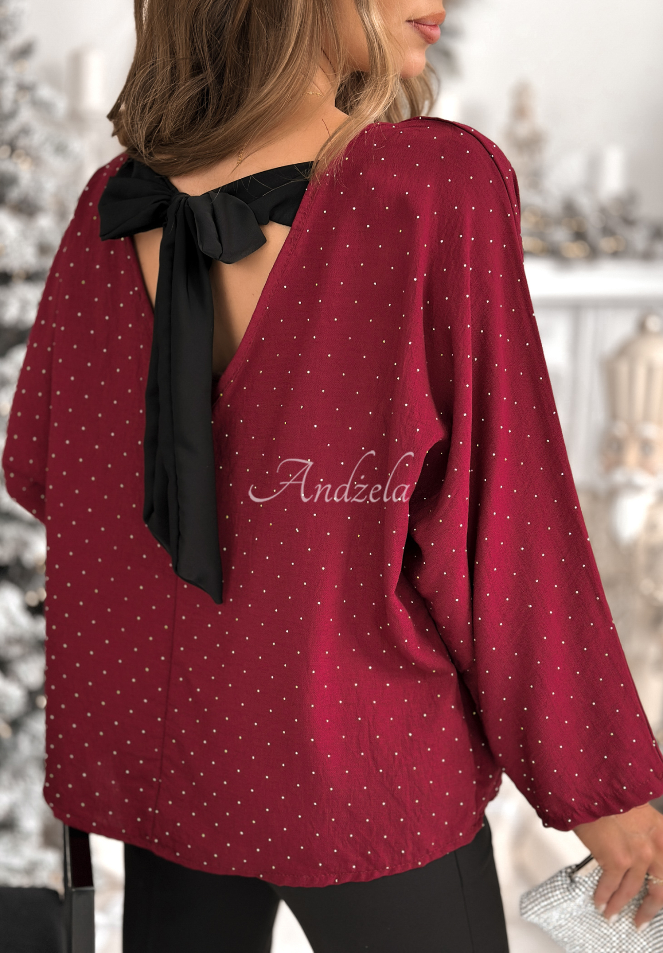 Viskose-Bluse mit Schleife und Kristallen The Stars Twinkle Burgunderrot