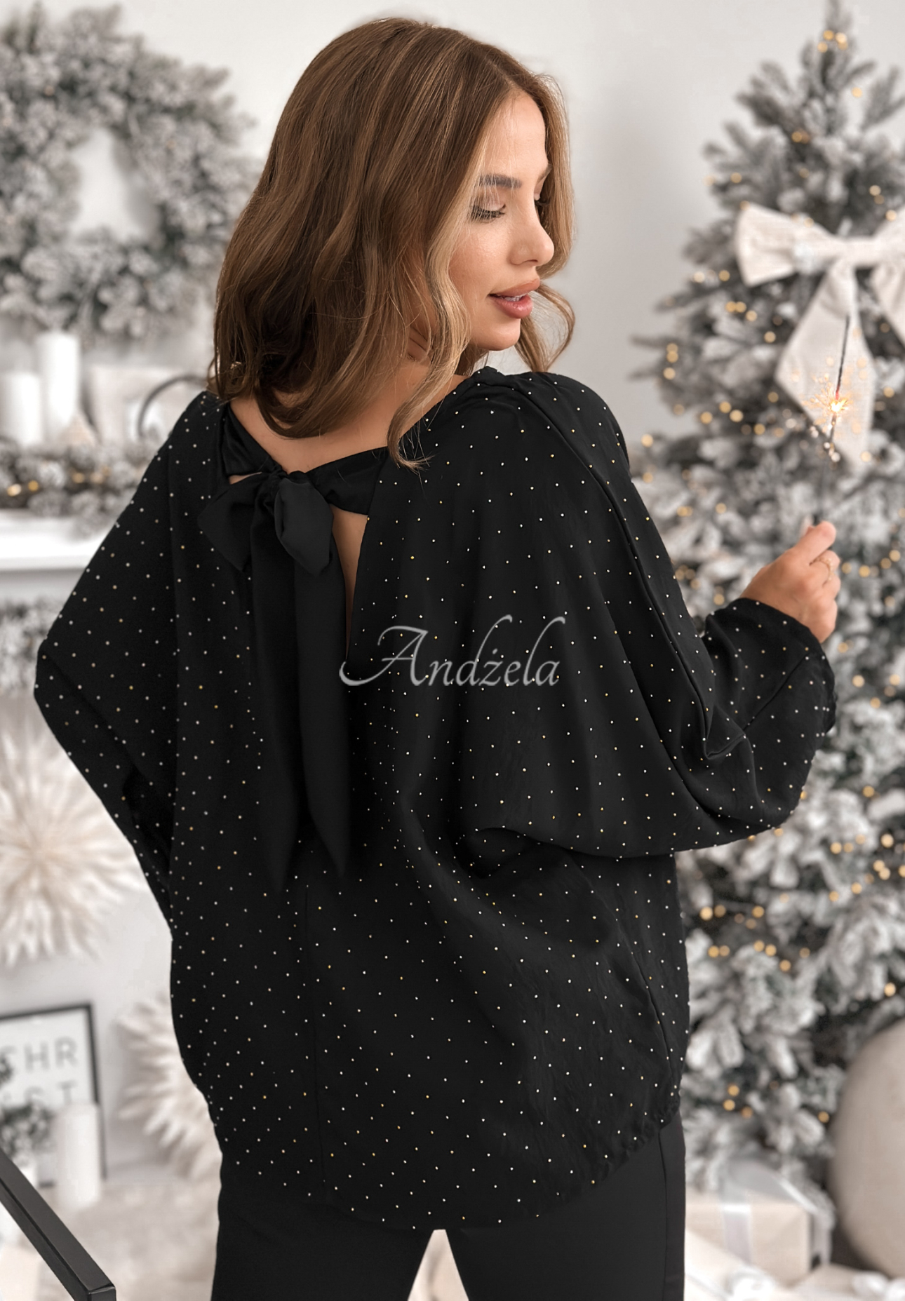 Viskose-Bluse mit Schleife und Kristallen The Stars Twinkle Schwarz