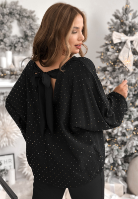 Viskose-Bluse mit Schleife und Kristallen The Stars Twinkle Schwarz